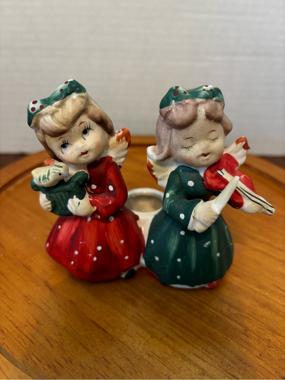 Vintage Angel Red & Green Candle holder-Commodore made in Japan
